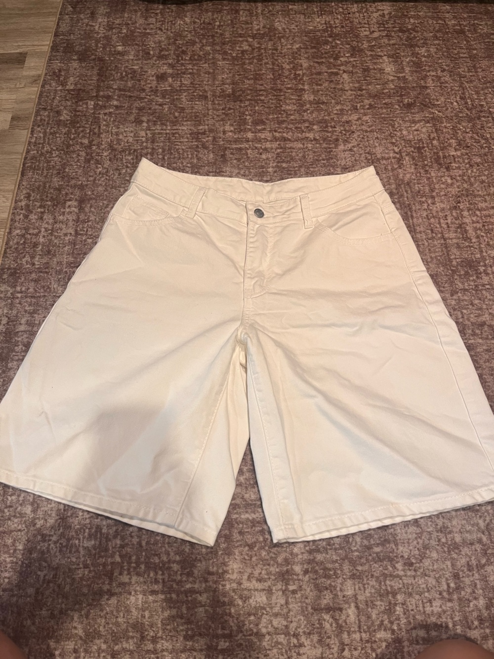 Cream High-Rise Bermuda Shorts